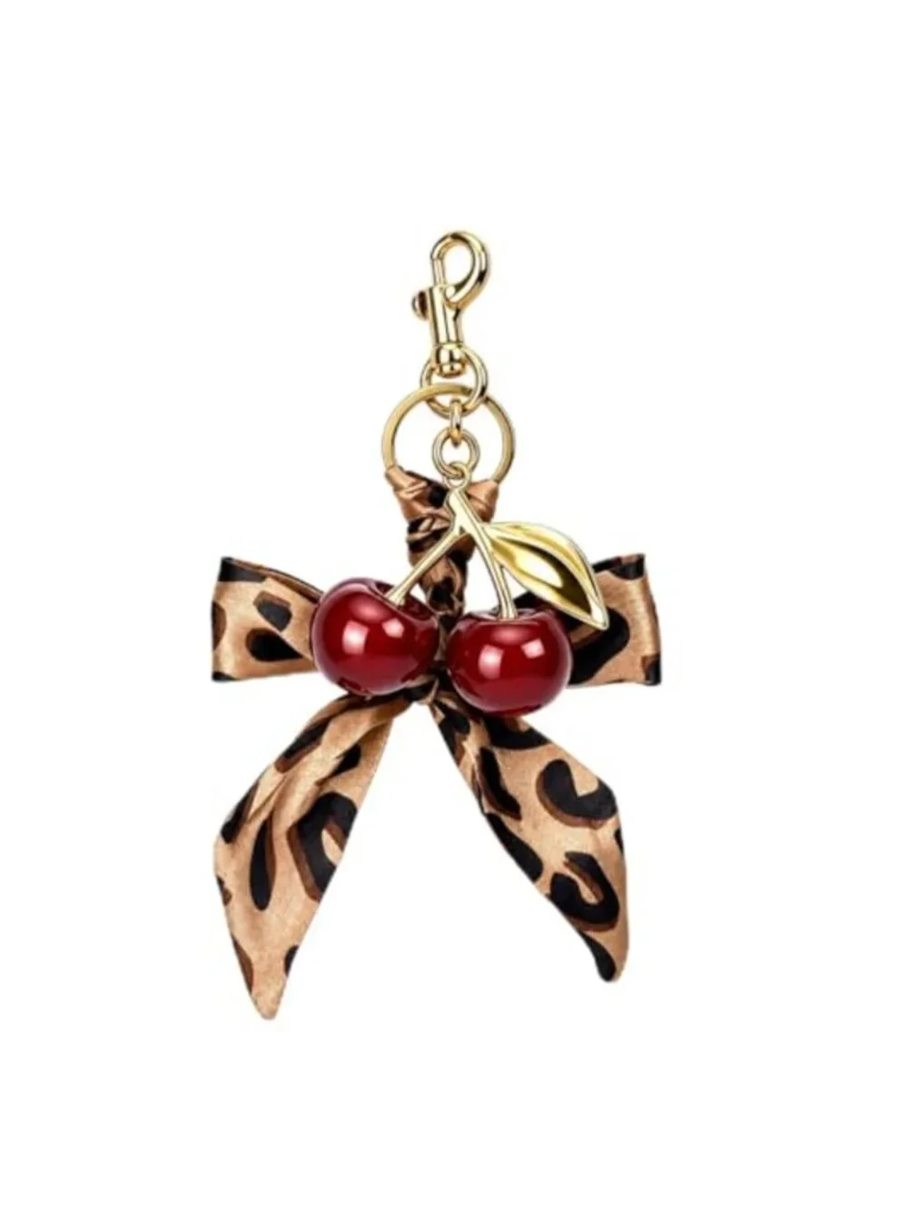 Cherry Keychain Bow Leopard Cheetah Bag Charm Red Purse Handbag Accessory
